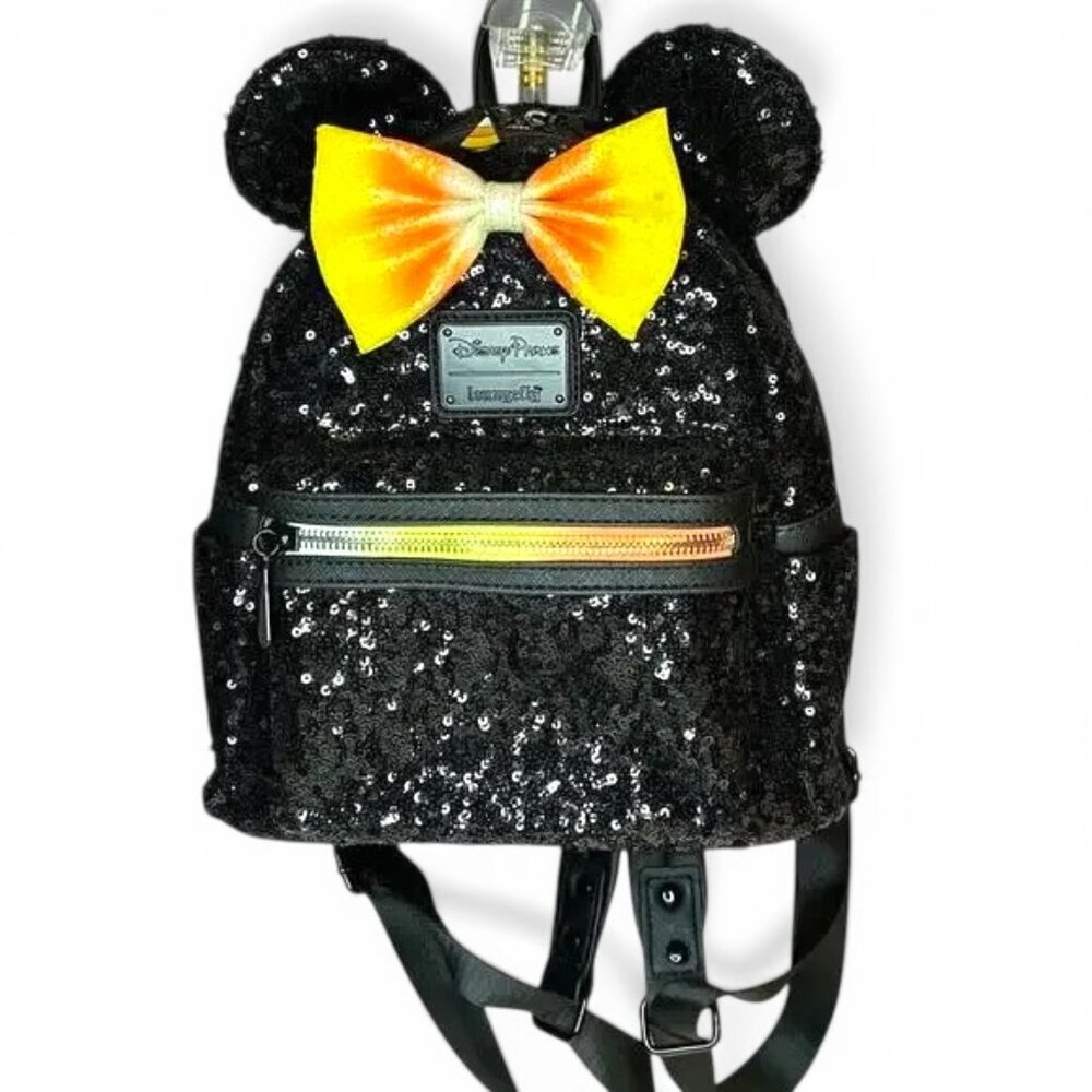 Loungefly Disney Mickey Mouse Sequin Mini Backpack Candy Corn Bow Halloween Bag